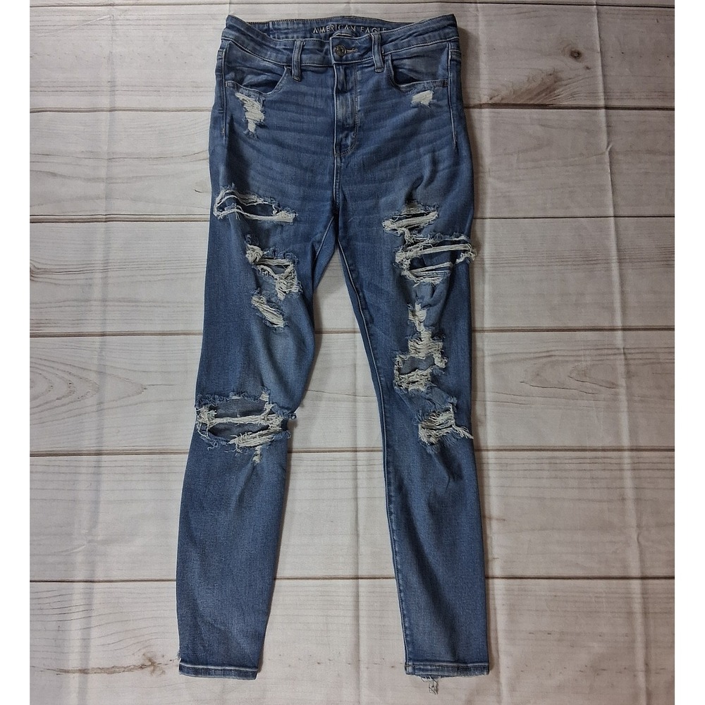 American Eagle Next Level Stretch Skinny Jeans Womens 8 Short Ripped W28 L26 Sz8